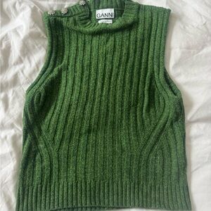 Ganni Forest Green Ribbed Turtleneck Sweater
